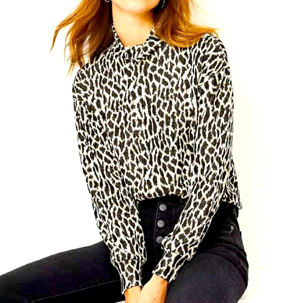 LOFT Leopard Print Mock Turtleneck Sweater XL